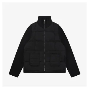 Moncler Quilted Patch Pocket Panelled Down Jacket Black Front view