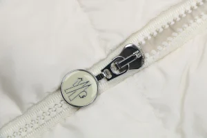 Moncler Quilted Patch Pocket Panelled Down Jacket White Zipper puller