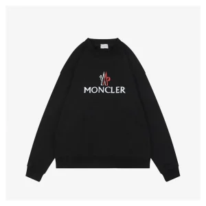 Moncler Rooster Logo M Print Crewneck Sweatshirt Black Front view