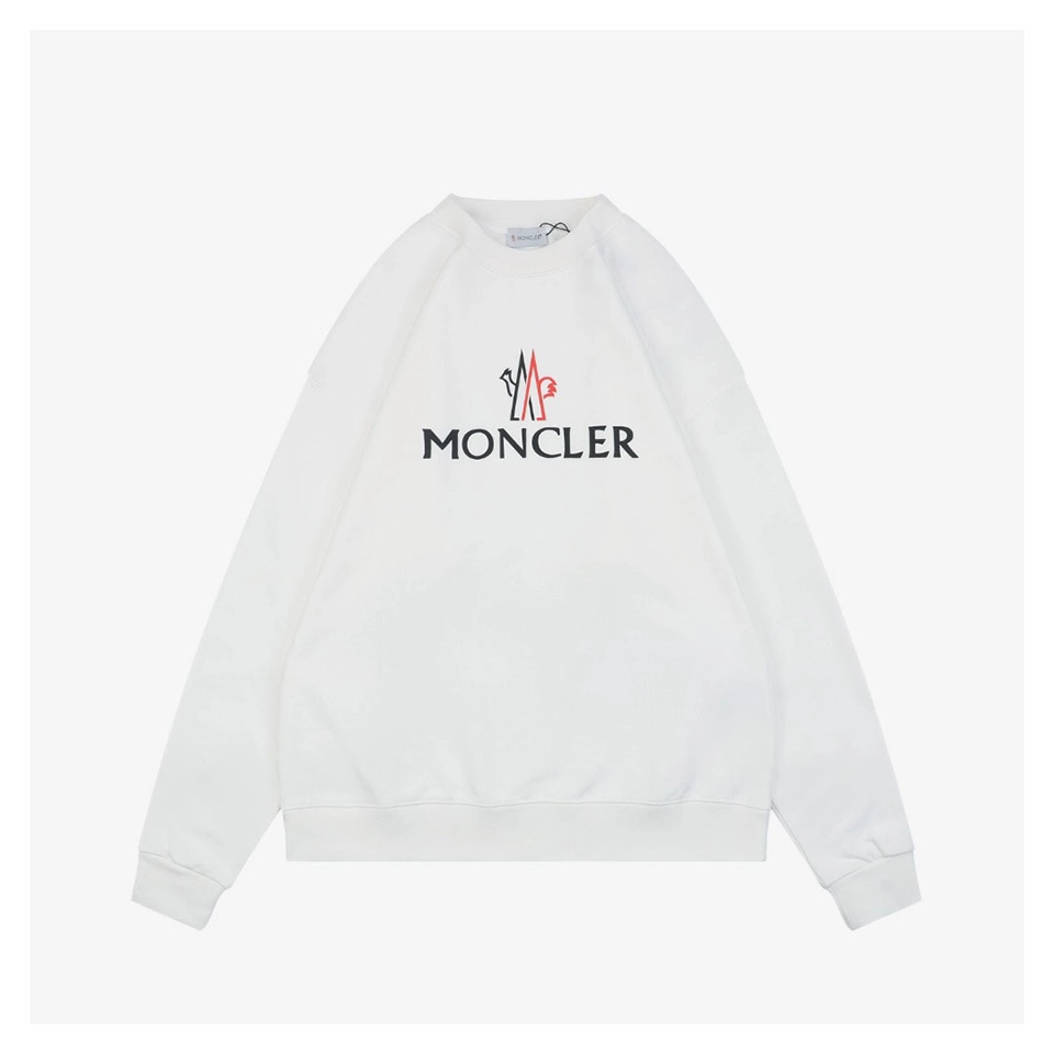 Moncler Rooster Logo M Print Crewneck Sweatshirt White Front view
