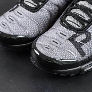 Nike Air Max Plus toe box close-up with high-density textile upper and reinforced edge