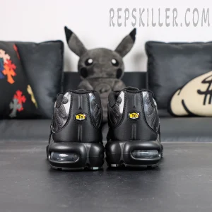 Nike Air Max Plus heel view showing TN logo and cushioning unit