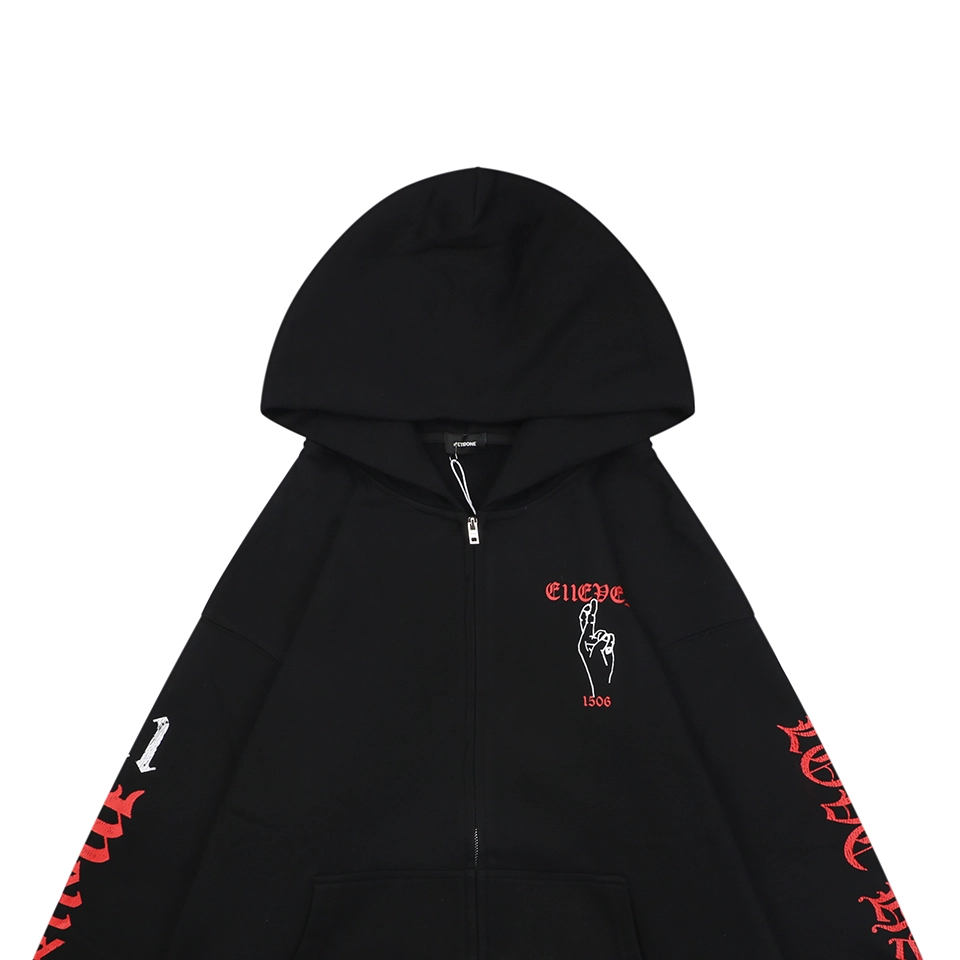 We11done Three-Eye Deer Graphic Zip-Up Hoodie