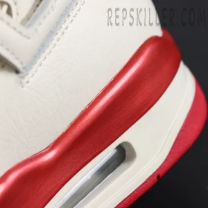 Air Jordan 4 Retro “Valentine’s Day” basketball shoes, metallic red midsole with visible Air unit close-up