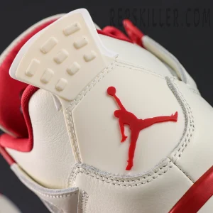 Air Jordan 4 Retro “Valentine’s Day” basketball shoes, heel Jumpman logo and support structure close-up
