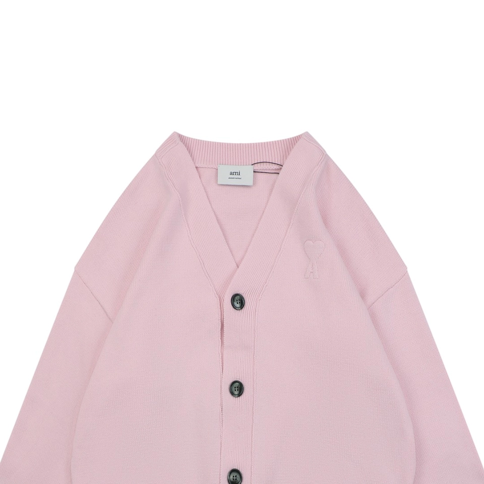 Ami De Cœur Embossed V-Neck Knit Cardigan