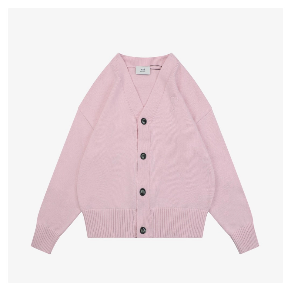 Ami De Cœur Embossed V-Neck Knit Cardigan Front view