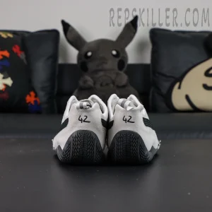 Balenciaga x Speedcat Suede “White Black” sneakers, straight rear view showing outsole tread pattern