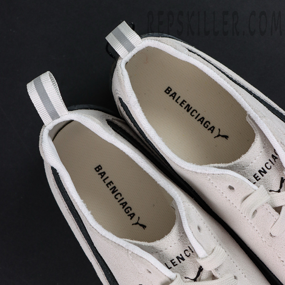 Balenciaga x Speedcat Suede “White Black” sneakers, insole detail with Balenciaga co-branding