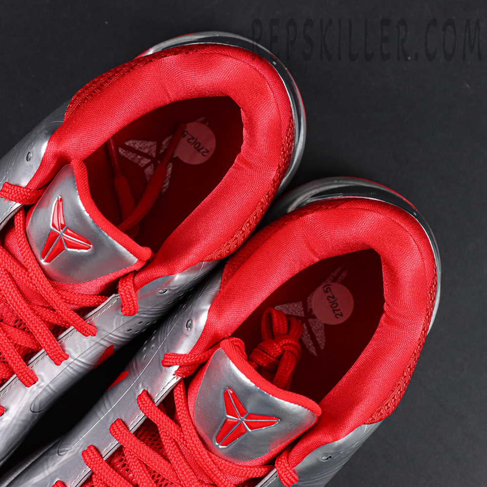 Caitlin Clark x Nike Zoom Kobe 5 Protro “Rookie of the Year” basketball shoes, tongue and inner lining detail with silver tongue and red padding