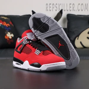 Jordan 4 Toro Bravo with outsole exposed, showing herringbone traction pattern and Jumpman logo