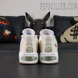 Levi’s x Nike Air Max 95 OG “Light Orewood Brown” rear view showing dual heel Air units and symmetrical design