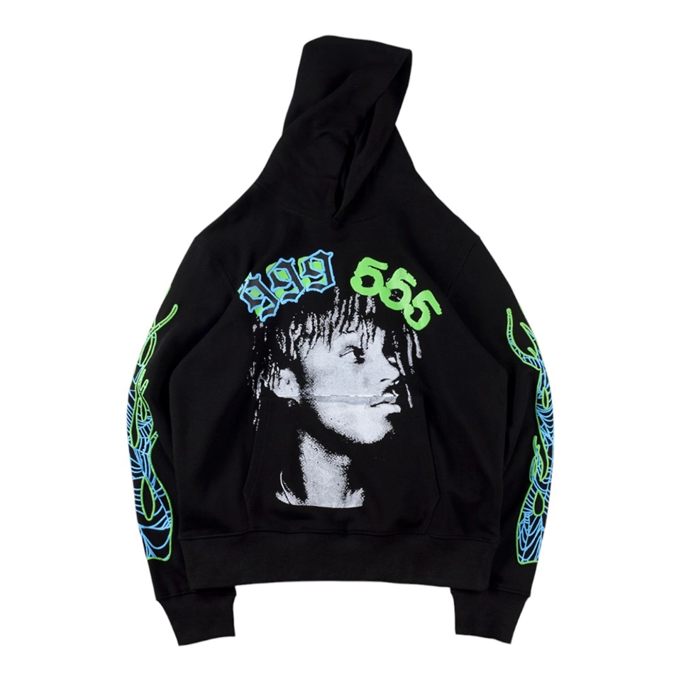 Sp5der 555 Portrait Web Sleeve Hoodie Front view