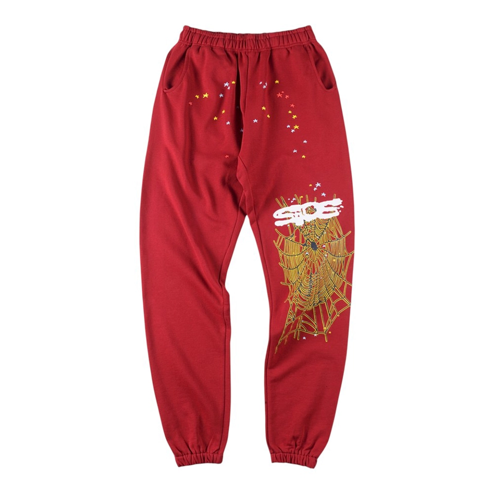 Sp5der Crimson Gold Web Graphic Sweatpants Front view