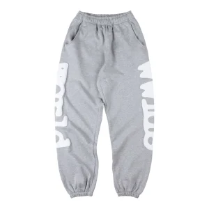Sp5der Heather Grey Oversized White Script Sweatpants Back view