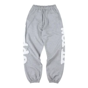 Sp5der Heather Grey Oversized White Script Sweatpants Front view