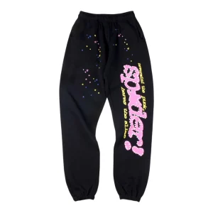 Sp5der Midnight Stardust Pink Script Sweatpants Front view