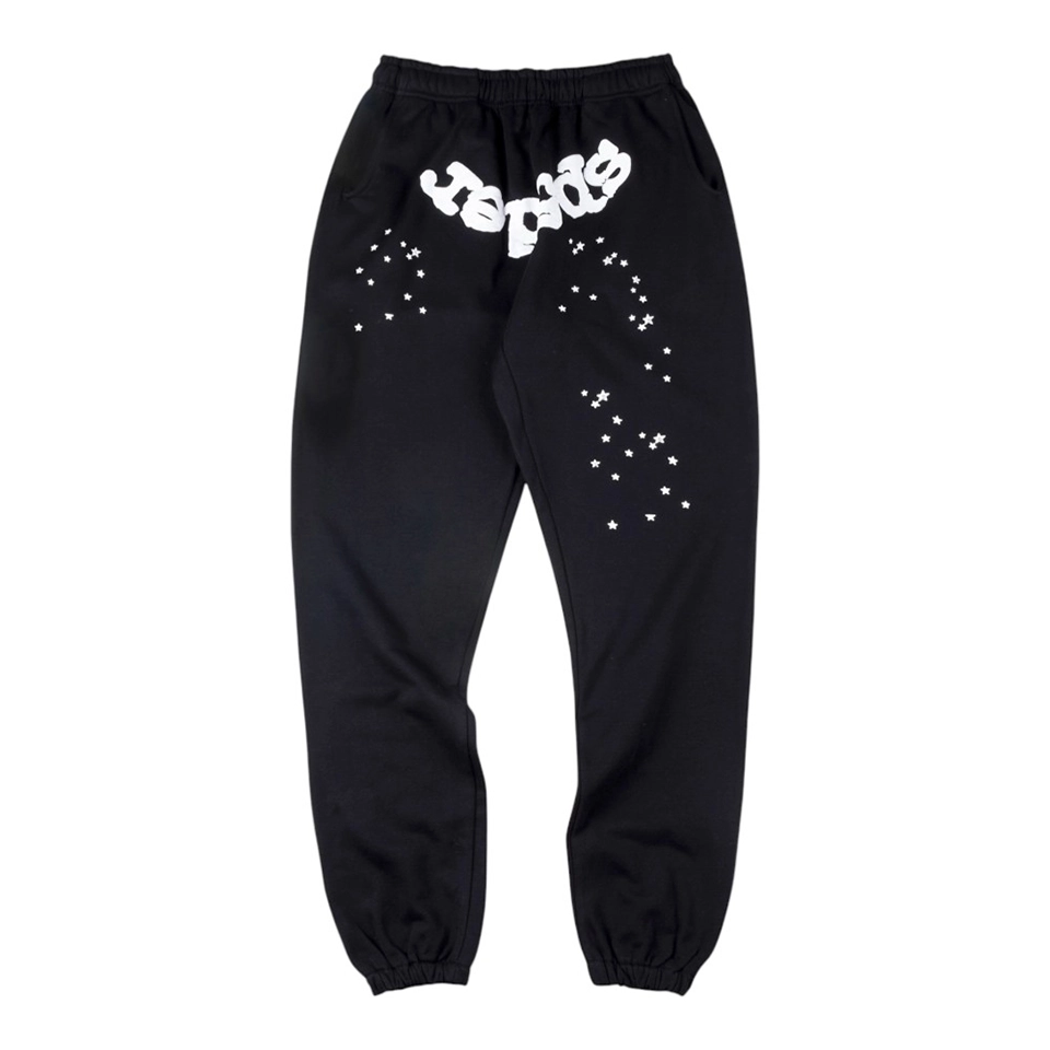 Sp5der Midnight White Stardust Script Sweatpants Front view