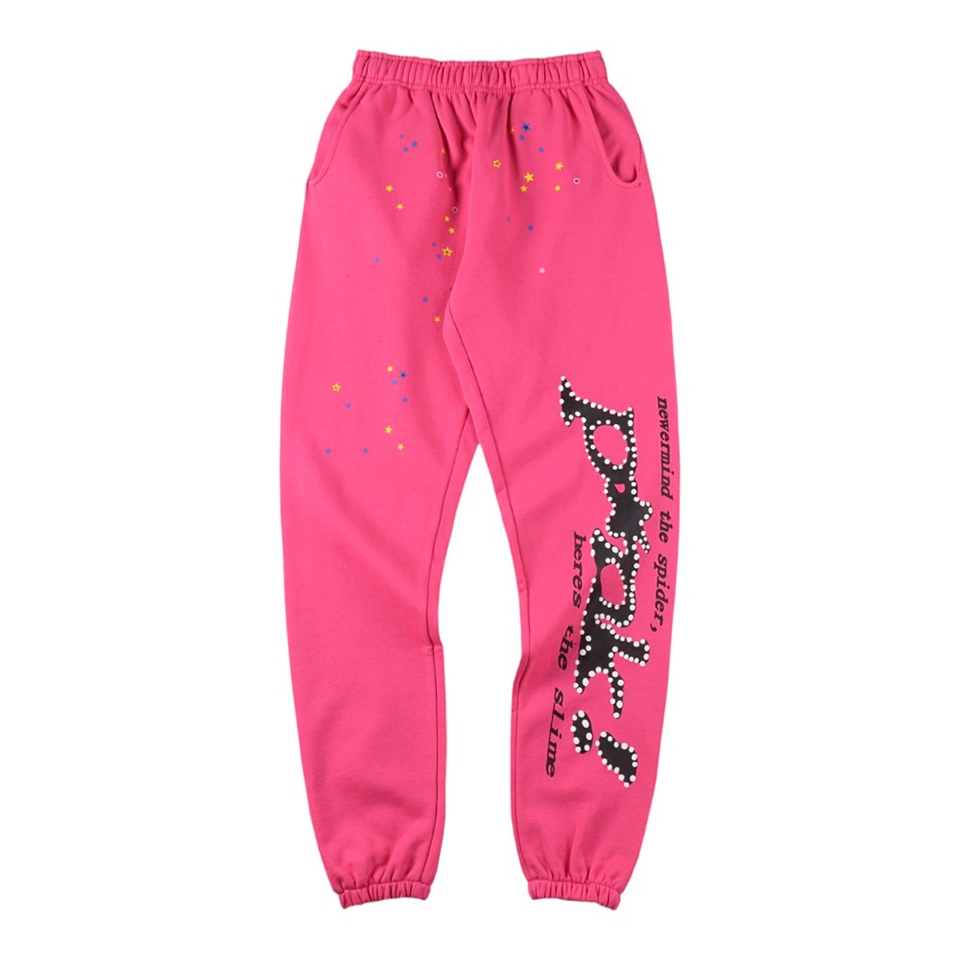 Sp5der Pink Star Logo Graphic Sweatpants Front view