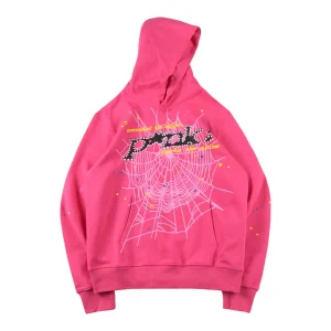 Sp5der Pink Web Star Graphic Hoodie Front view