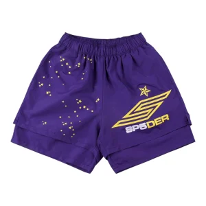 Sp5der Purple Star Logo Graphic Shorts