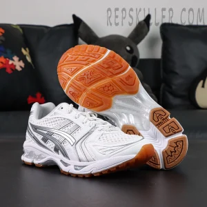 A.P.C. x ASICS Gel Kayano 14 “White Pure Silver” outsole with rubber traction and GEL cushioning