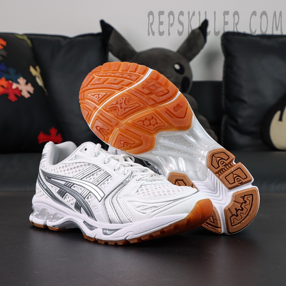 A.P.C. x ASICS Gel Kayano 14 “White Pure Silver” outsole with rubber traction and GEL cushioning
