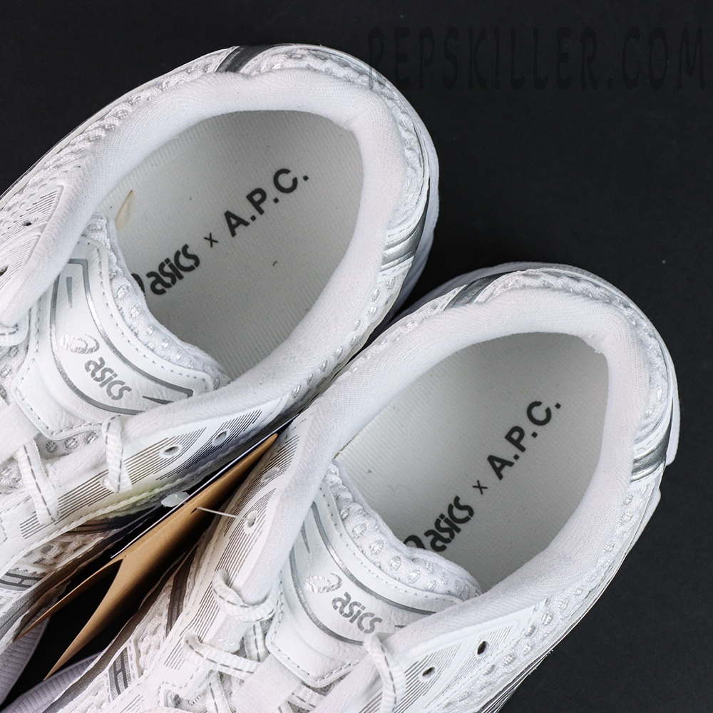 A.P.C. x ASICS Gel Kayano 14 “White Pure Silver” insole detail with Asics x A.P.C. branding