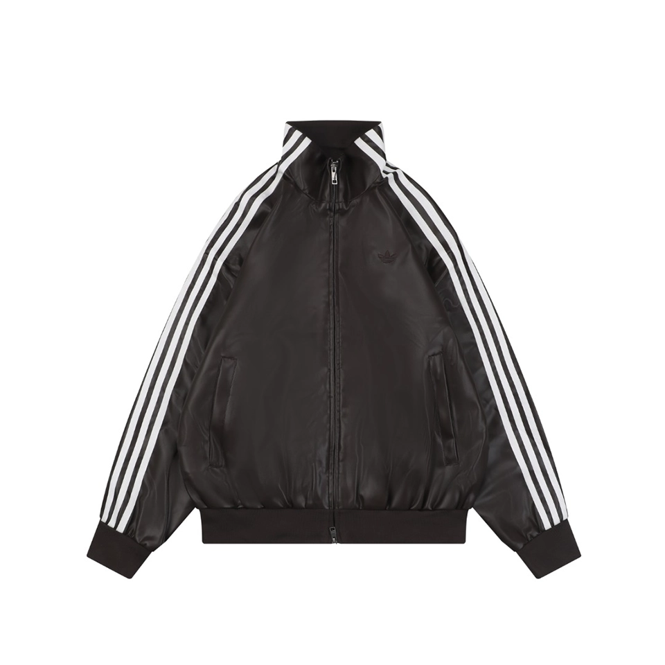 Adidas Originals Trefoil Faux Leather Track Jacket Dark Brown Front view