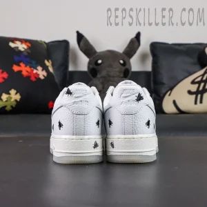 Air Force 1 rear view with Nike Air branding and fly graphic details