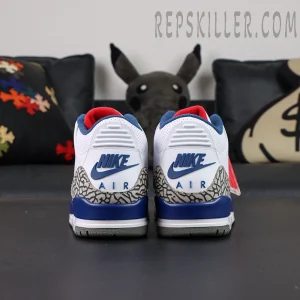 Air Jordan 3 “True Blue” rear view showing symmetrical heel design