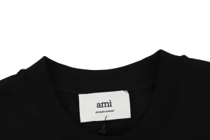 Ami Paris Big Heart Logo Embroidered Cotton T-Shirt Brand label