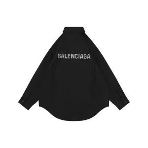Balenciaga Rhinestone Logo Back Oversized Shirt Black Back view