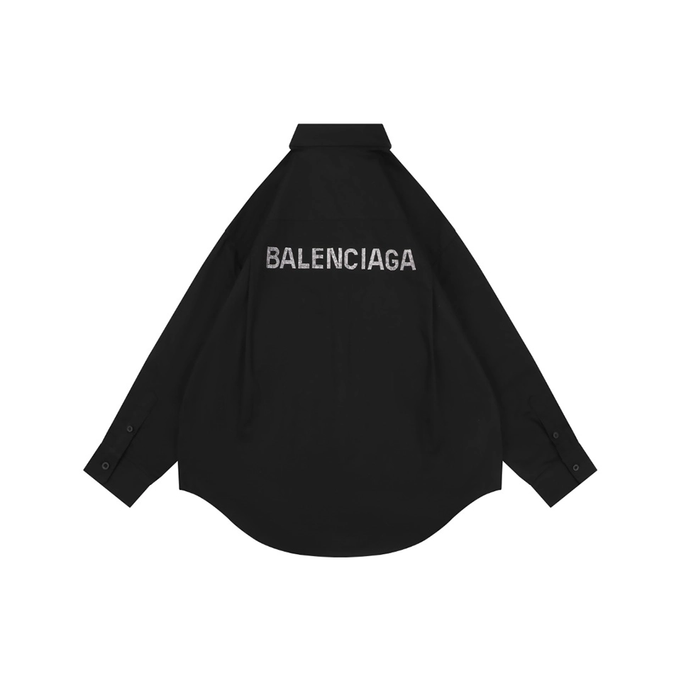 Balenciaga Rhinestone Logo Back Oversized Shirt Black Back view