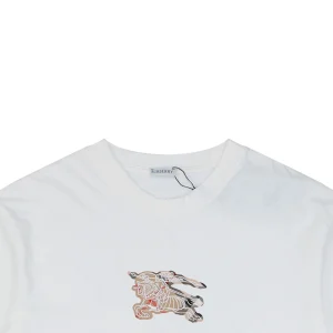 Burberry Check Equestrian Knight Embroidered Washed Cotton T-Shirt White