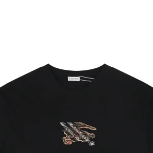 Burberry Check Equestrian Knight Embroidered Washed Cotton T-Shirt Black