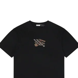 Burberry Check Equestrian Knight Embroidered Washed Cotton T-Shirt Black