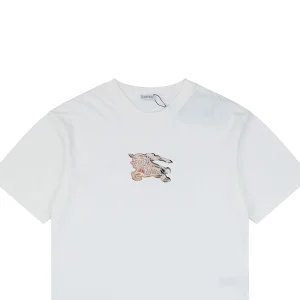 Burberry Check Equestrian Knight Embroidered Washed Cotton T-Shirt White