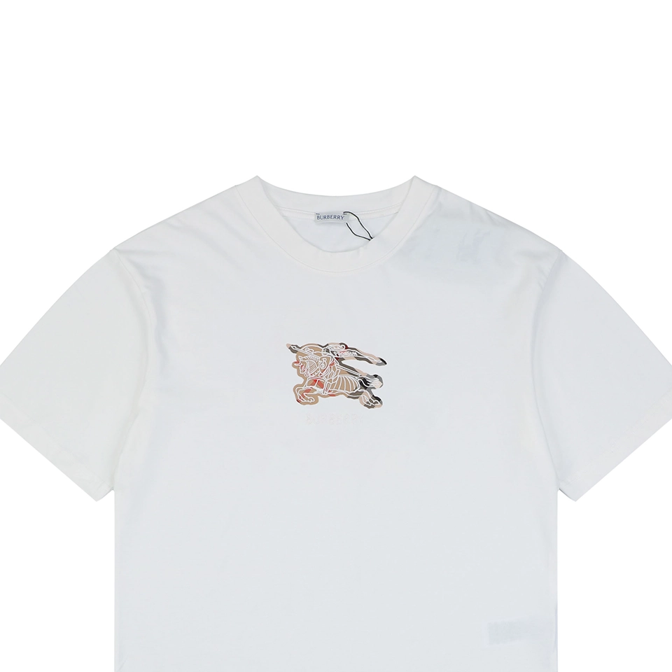 Burberry Check Equestrian Knight Embroidered Washed Cotton T-Shirt White