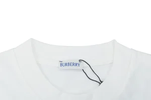 Burberry Check Equestrian Knight Embroidered Washed Cotton T-Shirt White Collar