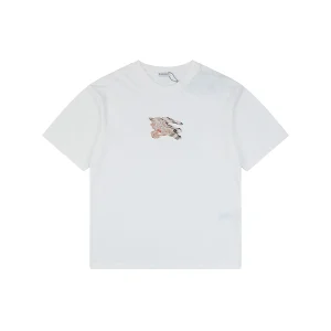 Burberry Check Equestrian Knight Embroidered Washed Cotton T-Shirt White Front view