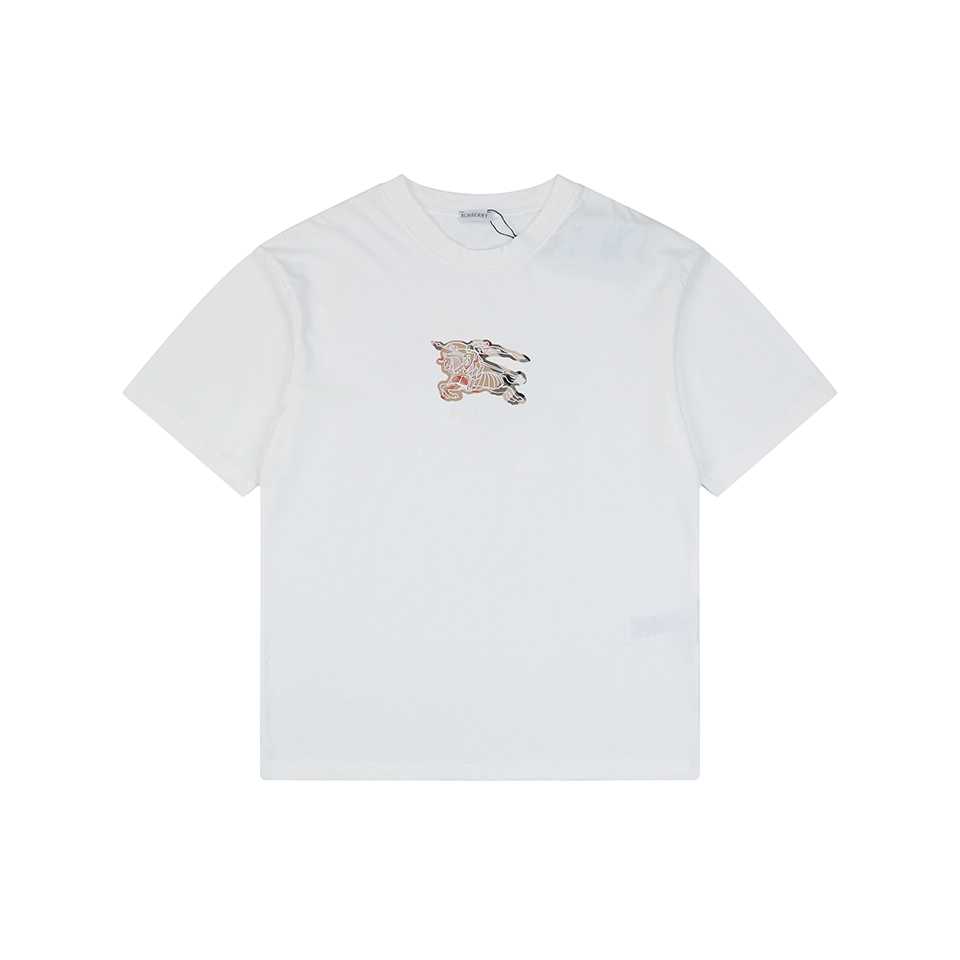 Burberry Check Equestrian Knight Embroidered Washed Cotton T-Shirt White Front view