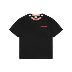 Burberry Check Trim Logo T-Shirt Black Front view