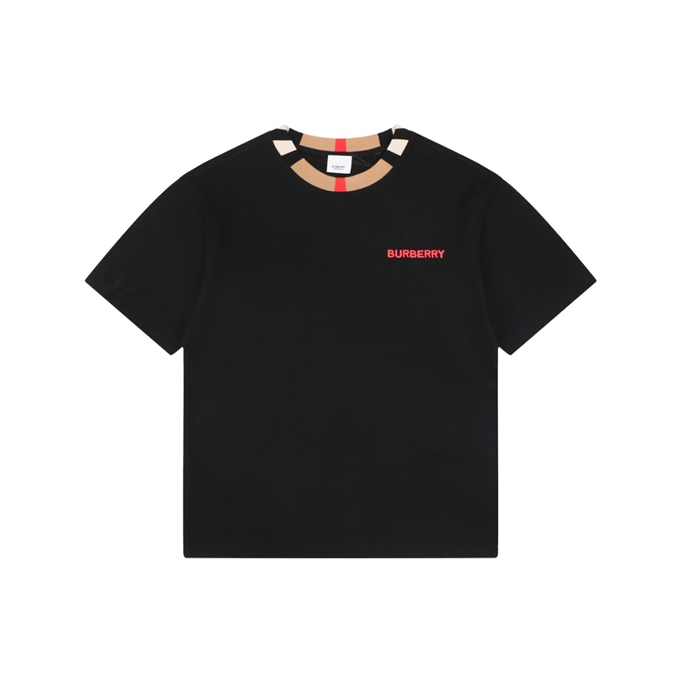 Burberry Check Trim Logo T-Shirt Black Front view