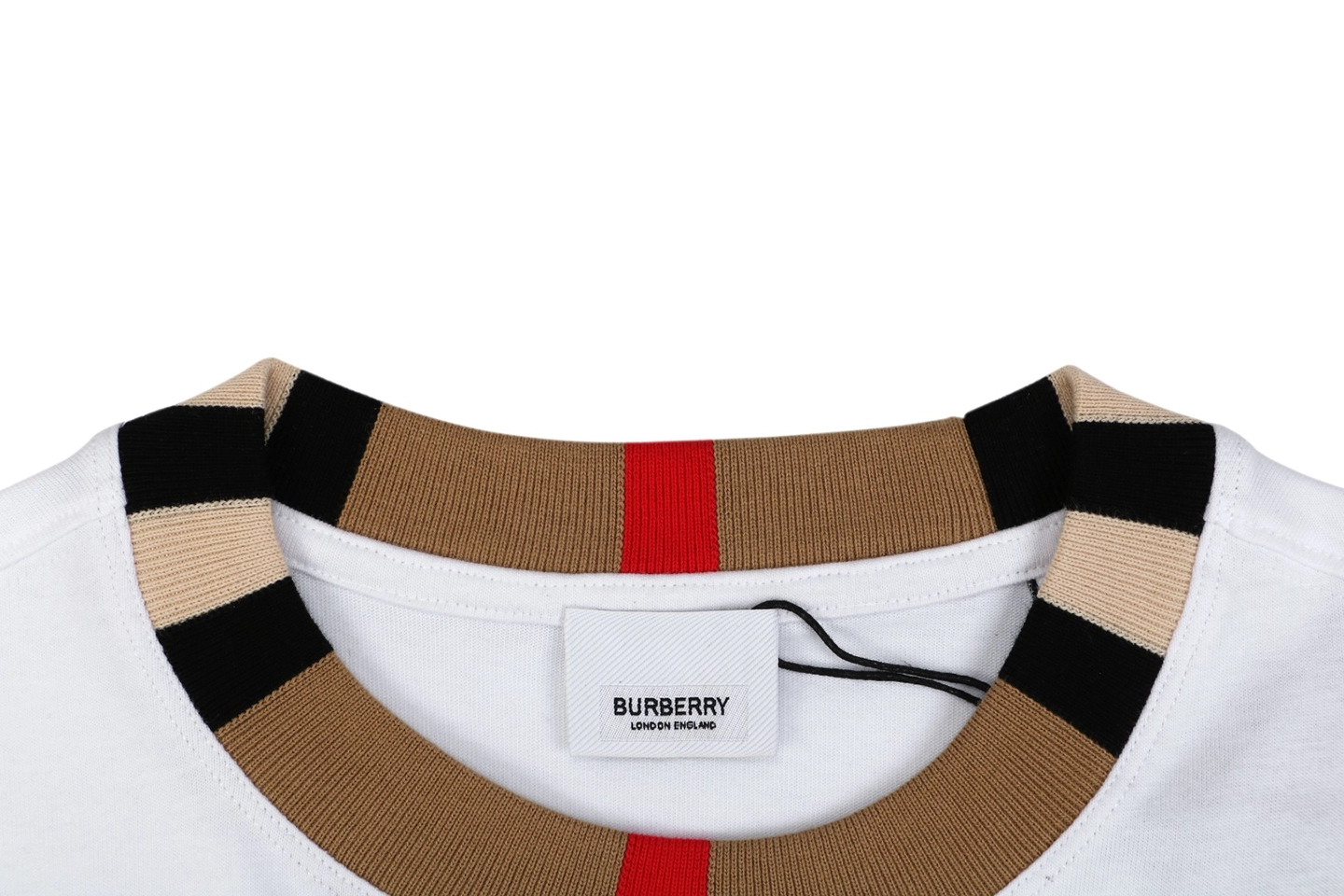 Burberry Check Trim Logo T-Shirt White Collar