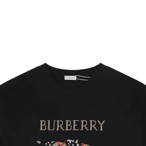 Burberry Cross Stitch Check Equestrian Knight Logo Embroidered Washed Cotton T-Shirt Black