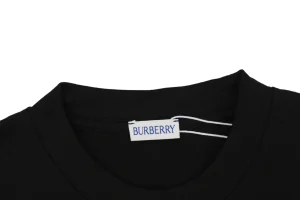 Burberry Cross Stitch Check Equestrian Knight Logo Embroidered Washed Cotton T-Shirt Black Collar