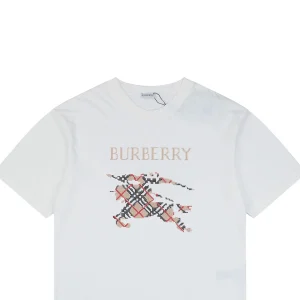 Burberry Cross Stitch Check Equestrian Knight Logo Embroidered Washed Cotton T-Shirt White