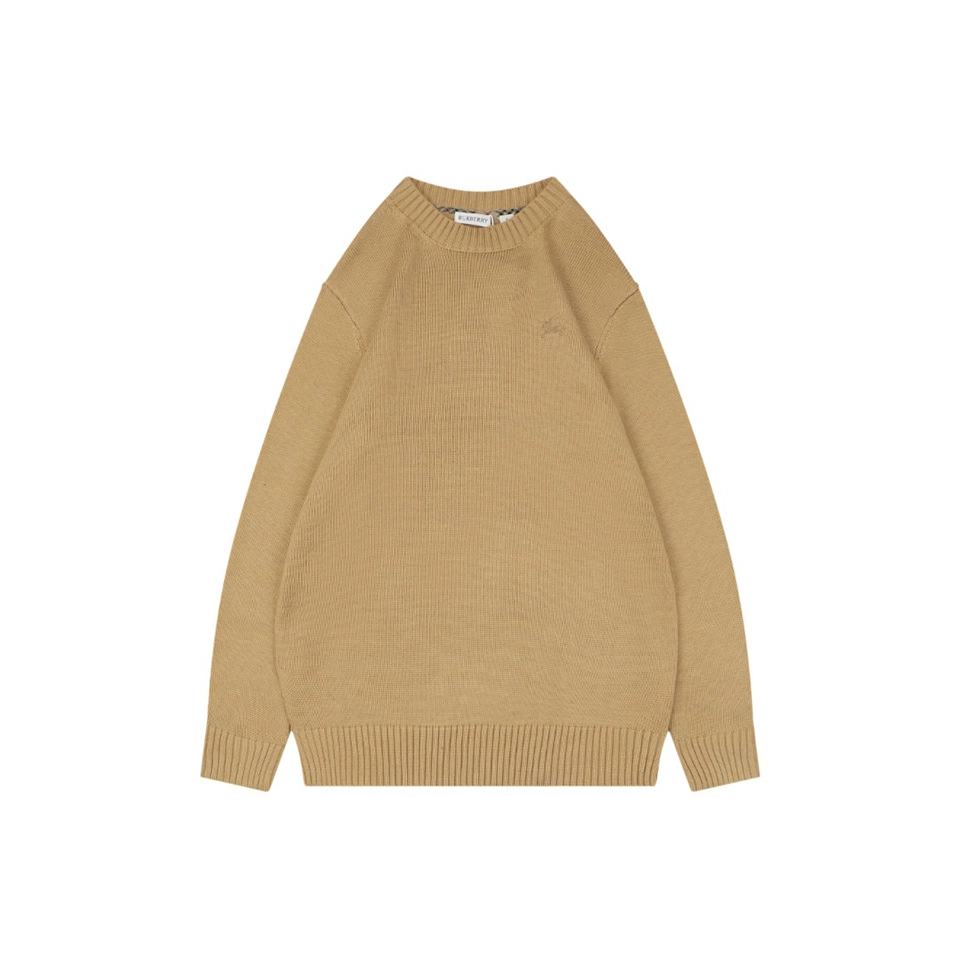 Burberry Equestrian Knight Embroidered Cashmere-Blend Crewneck Sweater Brown Front view