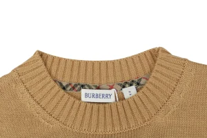 Burberry Equestrian Knight Embroidered Cashmere-Blend Crewneck Sweater Brown Collar